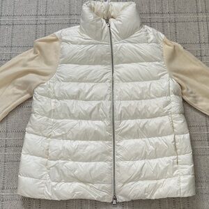 Moncler Ivory Quilted Puffer Jacket with Cream Knit Sleeves